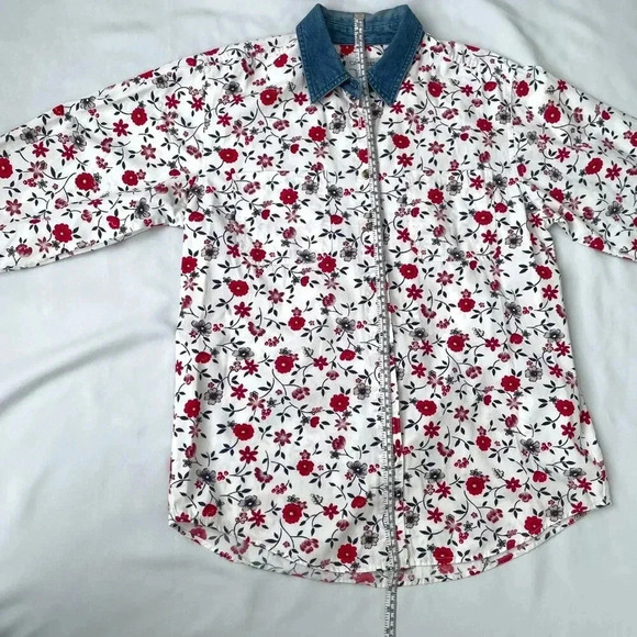 Cabin Creek Floral 100% Cotton Button Down Blouse, Women Size Large 12/14 - Picture 10 of 10